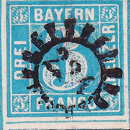 Германия , Бавария 1849 год . Цифра в разомкнутом круге . Каталог 90,0 €.